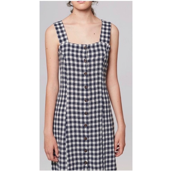 RITA ROW Stefan Dress Medium Navy Blue NEW Gingham Preppy Cotton Blend Coastal - Picture 3 of 5